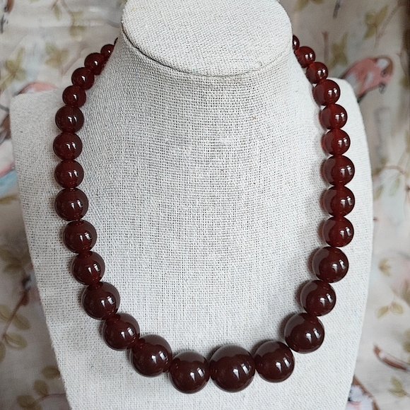 Vintage Brown Root Beer Transparent Lucite Chunky Graduated Beaded Bead Necklace - Picture 1 of 7
